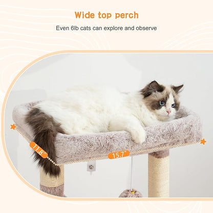 Heybly Cat Tree, Kitten Tower with Large Soft Cat Basket, Cat Condo with Spacious Cat Bed Cave with Hidden Space, Sisal-Covered Scratching Posts,Dangling Ball for Indoor Cats, Muchroom HCT008SMU