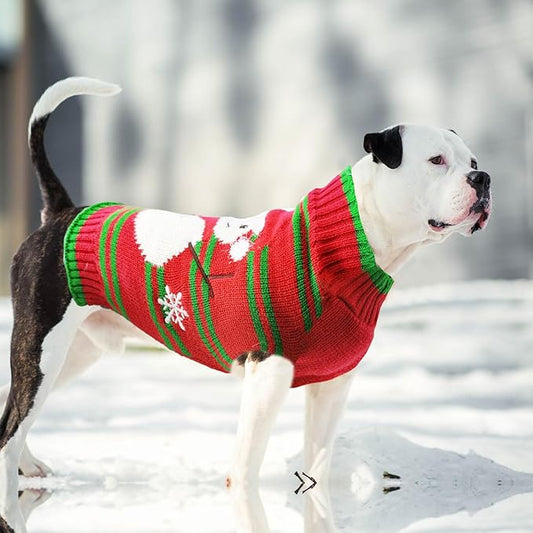 Dog Christmas Sweater Cute Snowman Puppy Cat Costume Boy Girls Xmas Holiday Pet Clothes New Year Outfits Gifts for Small Medium Large Dogs (XL, Red Green Stripe Snowman)