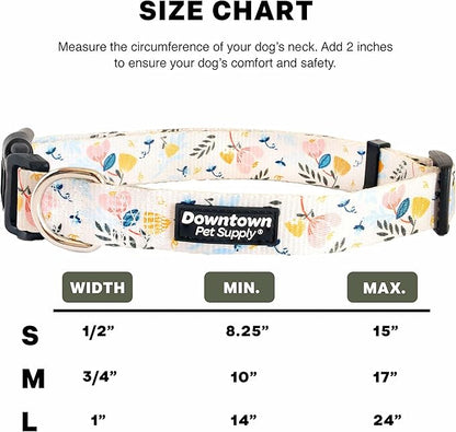 Downtown Pet Supply - Best & Fancy Dog Collar - Lightweight Adjustable with Quick Buckle & D-Ring - Hand Wash Safe - Floral - Large