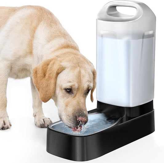 Automatic Dog Water Bowl Dispenser - 2.4 Gallon Stainless Steel Gravity Pet Water Feeder with Ergonomic Handle Design Anti Splash Drinking Bowl Without Filter Easy to Clean Multi Pet Use