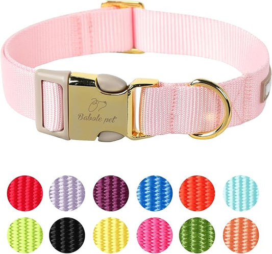 Nylon Dog Collar - Adjustable Pink Soft Webbing Dog Collars for Small Medium Large Dogs Boy Girl Puppy Collar with Safety Metal Buckle M