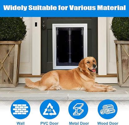 Aluminum Pet Door with Panels,Durable Dog Door with Automatic Closing Magnetic Flaps, Slide-in Panel & 4 Security Locks, Suitable for Interior and Exterior Doors, Screen and Wall, Large, Sliver