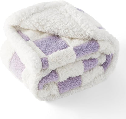 LE SURE Waterproof Dog Blanket for Large Dogs - Washable Double Sided Dog Blankets with Warm Jacquard Shag and Soft Sherpa Fleece, Pet Cat Blanket for Couch Protection, 3D Textured Checks, Purple