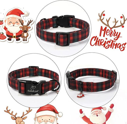 Christmas Dog Collar for Large Dogs - Vintage Red Green Tartan Christmas Collars for Dogs, Soft Adjustable Winter Holiday Dog Collars with Quick Release Buckle L