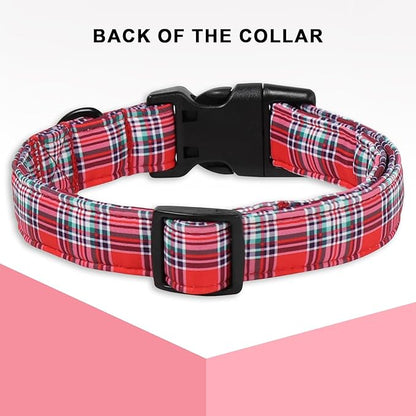 Christmas Dog Collar, Unique Style Paws Red Green Grids Dog Collar for Christmas Comfortable Red Pet Collar with Lightweight Plastic Buckle for Holiday, Fancy Dog Gift