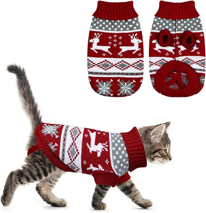 Cat Christmas Sweater Pet Winter Warm Coat Pajamas Reindeer Snowflake Knitwear Cat Sweater for Cats Kitty Puppy (Reindeer, S)