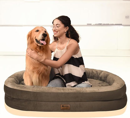 Orthopedic Waterproof Large Dog Bed: Memory Foam Washable Dog Bed with Bolsters - XXL Orthopedic Removable Cover for Medium Large Sized Pet - Non-Slip Bottom - Coffee