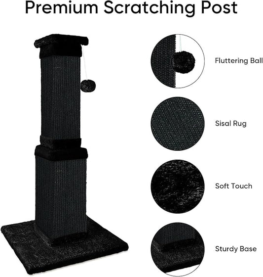 AGYM Cat Scratching Post, 32 Inch Cat Scratching Posts for Large Cats, Scratching Posts for Indoor Cats Adults, Cat Scratch Post with Nature Sisal, Full Black