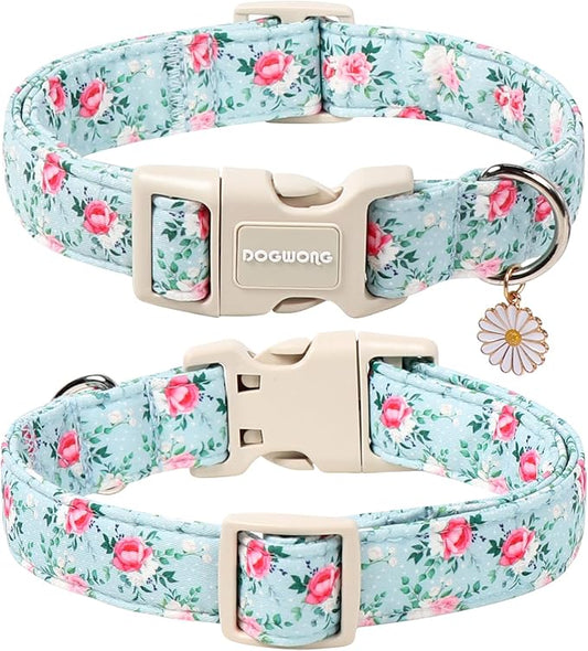 DOGWONG Floral Dog Collar, Cute Adjustable Flower Collar, Girl Female Dog Collar with Strong Plastic Buckle for Small Medium Large Dogs,S