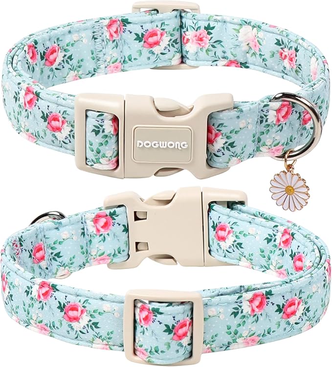 DOGWONG Floral Dog Collar, Cute Adjustable Flower Collar, Girl Female Dog Collar with Strong Plastic Buckle for Small Medium Large Dogs,M