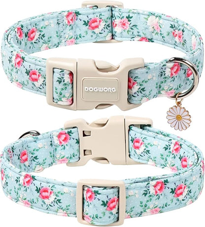 DOGWONG Floral Dog Collar, Cute Adjustable Flower Collar, Girl Female Dog Collar with Strong Plastic Buckle for Small Medium Large Dogs,M