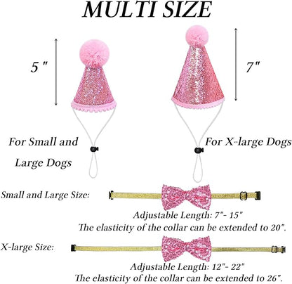 STMK Dog Birthday Outfits, Multi Size Dog Birthday Hat Dog Birthday Girl Bandana Bow Tie Birthday Numbers for Small Medium Dogs Pets (Pink, Small)