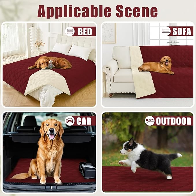 Smiry Waterproof Dog Bed Cover Blanket 30x53, Soft Reversible Pet Blanket, Washable Leakproof Cats Dogs Couch Cover for Sofa, Couch, Furniture, Wine Red/Beige