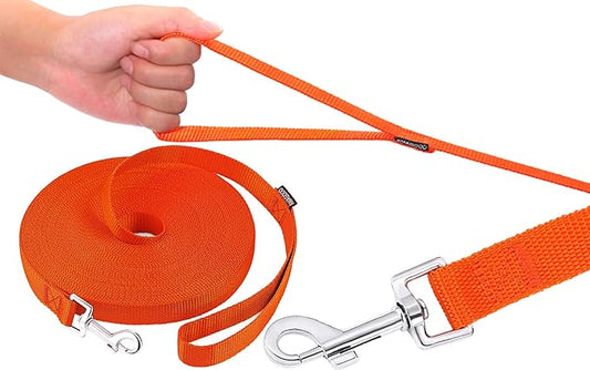 AMAGOOD Dog/Puppy Obedience Recall Training Agility Lead-15 ft 20 ft 30 ft 50 ft Long Leash-for Dog Training,Recall,Play,Safety,Camping (15 feet, Orange)