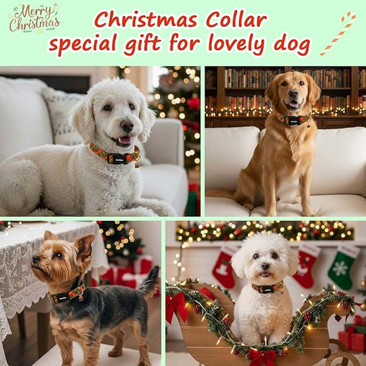 Small Christmas Dog Collar, Adjustable Dog Christmas Collars, Red Green Plaid Puppy Collar, Cute Dog Collars Holiday Collar for Girl Boy Dogs-S