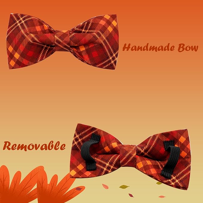 Fall Dog Collar, Pet Collar Bow Plaid Pet Collars Girl Boy Holiday Pet Collars Gift Bow Collars Cute Soft Puppy Collars for X-Large Dogs