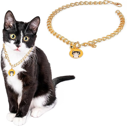HOWWFALY Dog Collar and Cat Chain Necklace Stainless Steel Adjustable 18K Gold Heart-Shaped Necklace for Small Pets Cats Kitten Puppy (Gold, 13.7 inch)