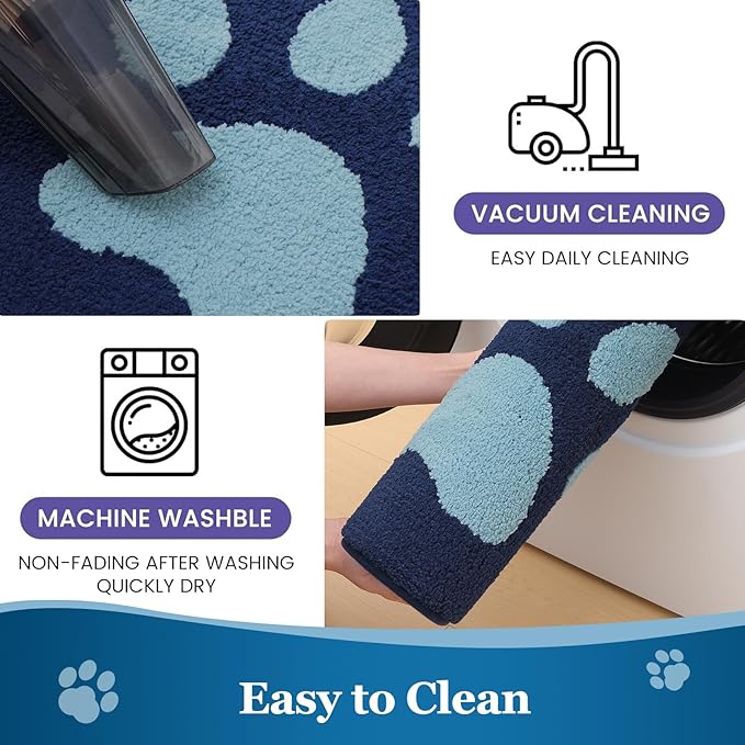 Buganda Dog Door Mat for Muddy Paws, Absorbent Dirt Trapper Washable Indoor Doormats, Non Slip Low-Profile Mud Mat for Dogs, Front Entrance Doormat for Inside Floor (30x20 Inches, Dark Blue)