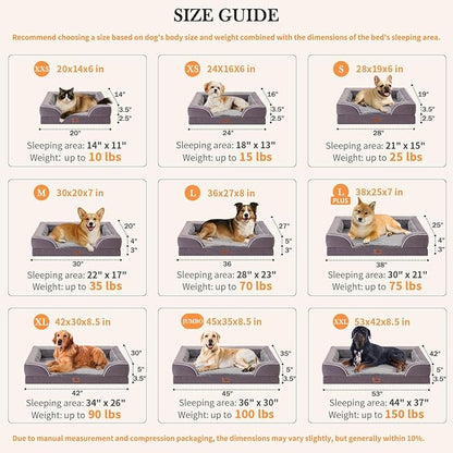 Comfort Expression Orthopedic Dog Bed for Extra Large Dogs 42x30 Inch, Waterproof Supportive Egg Crate Foam XL Pet Bed with Removable Bolsters, Dog Couch with Washable Cover & Non-Slip Bottom, Purple