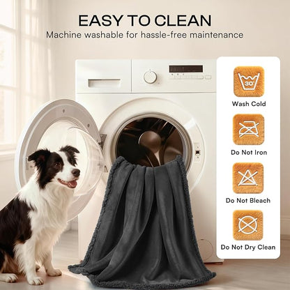 Luciphia Waterproof Pet Blankets, Liquid Pee Proof Dog Blanket for Sofa Bed Couch, Reversible Sherpa Fleece Furniture Protector Cover for Small Medium Large Dogs Cats, Black King Size（100" x 85"）