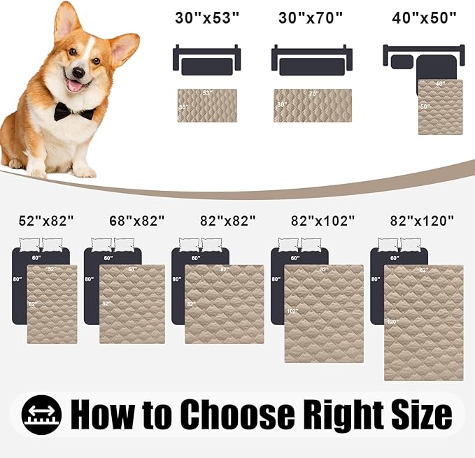 Smiry Waterproof Dog Bed Cover Blanket, Soft Reversible Pet Blanket, Washable Leakproof Cats Dogs Couch Cover for Sofa, Couch, Furniture (82x102 Inch, Taupe/Beige)