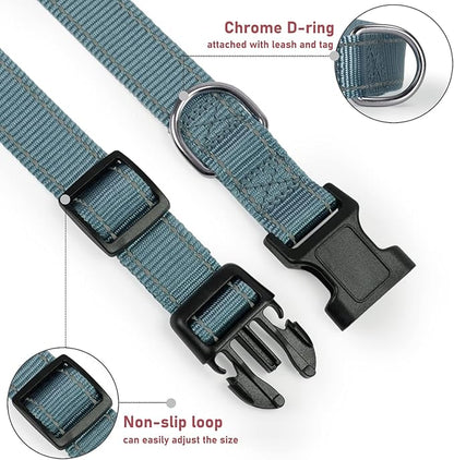 Reflective Dog Collar with Buckle Adjustable Safety Nylon Collars for Small Medium Large Dogs, Grey XL