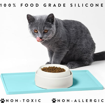 CatGuru Cat Food Mat, Small & Large Pet Feedingd Mat, 100% Waterproof Cat Mats for Food and Water, Silicone Mats for Pet Bowls, Non-Slip Placemat for Water Bowl or Fountain (Small, Aruba)