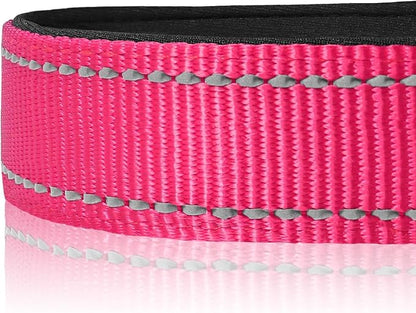 Joytale Reflective Dog Collar, Soft Neoprene Padded, Metal D-Ring, Nylon Pet Collar Adjustable for Puppy and Small Dogs, Hotpink, XS