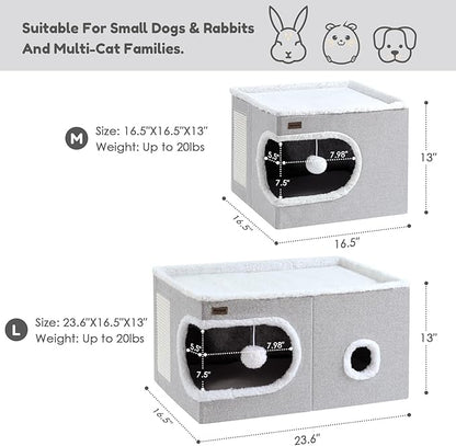 Cat Bed for Indoor Cats Cube House, Covered Cat Cave Beds & Furniture with Scratch Pad and Hideaway Tent, Cute Modern Cat Condo for Multi Small Pet Large Kitten Kitty, Large, Green