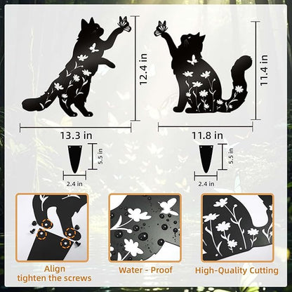 Bnesi Floral Long-Haired Cat Yard Decor Pet Grave Markers Metal Sign Silhouette Garden Ornament Pet Grave Markers Outdoor Cat Memorial Gift Flowerbed Decor (Lively)