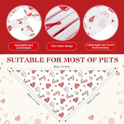 Weewooday 50 Pcs Valentine's Day Dog Bandanas Bulk for Dogs Soft Bibs Adjustable Triangle Heart Lips Bandana for Small Medium Large Pet Costume(Valentine, 31.5 x 21.7 X21.7 Inch)