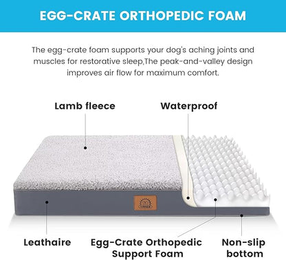 Sunheir Extra Large Waterproof Dog Bed, Jumbo Orthopedic Dog Beds with Removable Washable Cover for Large Dogs, Pet Bed Mat Egg-Crate Foam, 54"X42"X4", Grey