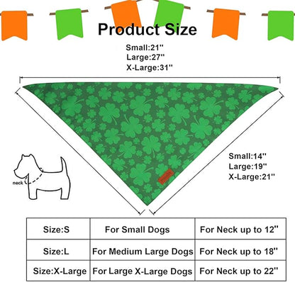 PTDECOR St. Patrick's Day Dog Bandana, Reversible Dog Scarf, Multi Size Offered, Green Shamrock Pet Bandanas for Large and Extra Large Dogs Pets (St. Patrick's Day, X-Large)