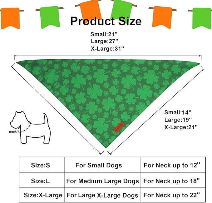 PTDECOR St. Patrick's Day Dog Bandana, Reversible Dog Scarf, Multi Size Offered, Green Shamrock Pet Bandanas for Small Dogs Pets (St. Patrick's Day, Small)