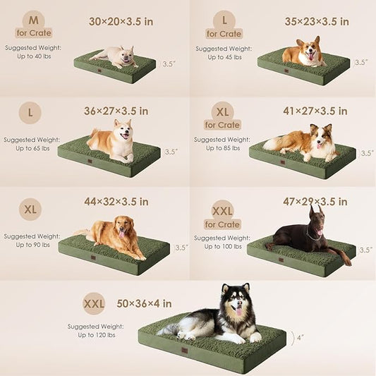 EHEYCIGA Orthopedic Foam Dog Bed for Large Dogs, 35"L x 23"W x 3.5"Th, Dark Green