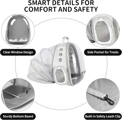 Cat Backpack Carrier, Back Expandable Pet Backpack with Bubble Window, Airline Approved Pet Travel Bag for Small/Medium Cats & Puppies, Hiking, Camping, Outdoor Use (Grey)