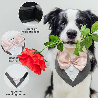 FUAMEY Dog Tuxedo for Small Dogs,Dog Formal Suit Dogs Attire Pet Bow Tie Puppy Party Costumes Cat Tux Outfits Pets Bandana Cosplay Adjustable Bowties Wedding Birthday Valentines Grey XS