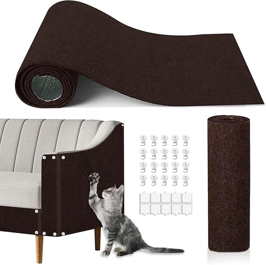 Cat Scratch Mat,118.5"x15.9" Trimmable Self-Adhesive Cats Scratch Carpet,Couch Protector from Cats Claw, Cat Scratch Furniture Protector, Indoor Furniture Protection for Chair, Wall,Sofa (Brown)