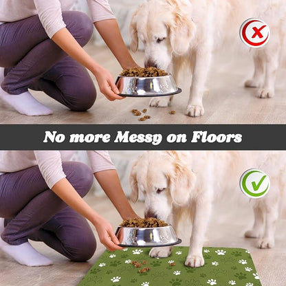 Dog Food Mat, Absorbent Water Bowl Mats Cat Pet Feeding Placemats Dark Green 17 * 30 inch