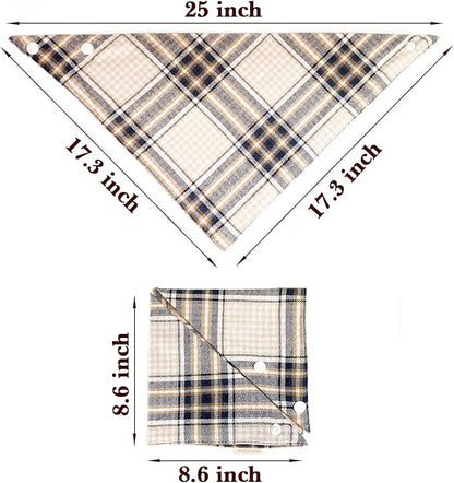 Fall 5PCS Dog Bandanas with Button - Autumn Thanksgiving Thick Triangle Bibs Dual Layer Soft Cotton Scarf for Small Medium Large Boy Girl Puppy Cat Pet Plaid Kerchief Halloween Costumes Outfits