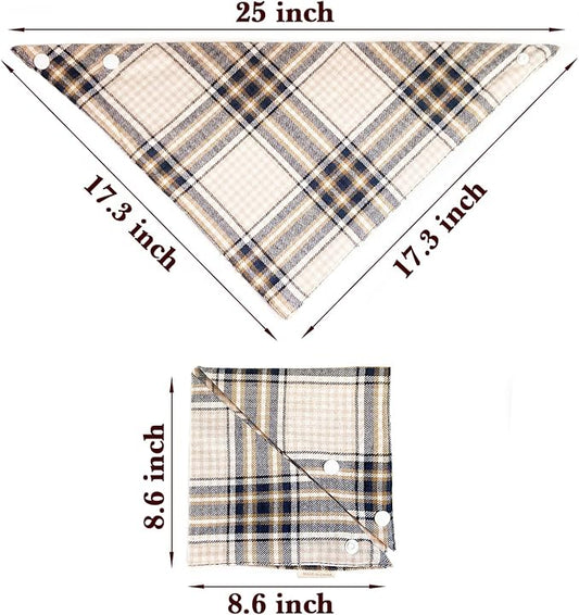 Fall 5PCS Dog Bandanas with Button - Autumn Thanksgiving Thick Triangle Bibs Dual Layer Soft Cotton Scarf for Small Medium Large Boy Girl Puppy Cat Pet Plaid Kerchief Halloween Costumes Outfits