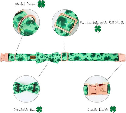 Lionheart glory Clover Dog Collar, Adjustable Dog Collar with Bowtie, Pet Gift Collar for Dog Soft Bowtie Dog Collars for Small Dogs
