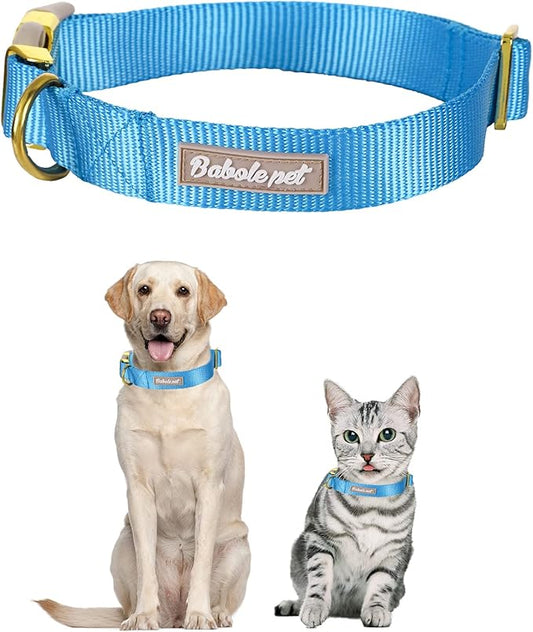 Nylon Dog Collar - Adjustable Blue Soft Webbing Dog Collars for Small Medium Large Dogs Boy Girl Puppy Collar with Safety Metal Buckle M