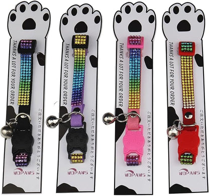 Cat Collar Breakaway Bling Diamond Rhinestone with Bell Adjustable for Cats and Kitten Girl boy (Black)