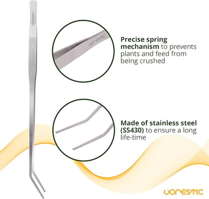 VORESTIC Straight and Curved Aquarium Tweezers Set 18 Inch, Stainless Steel Long Tweezers for Fish Tank Planting, Aquascaping, Reptile Feeding Tongs, Terrarium Tool and Aquarium Tongs