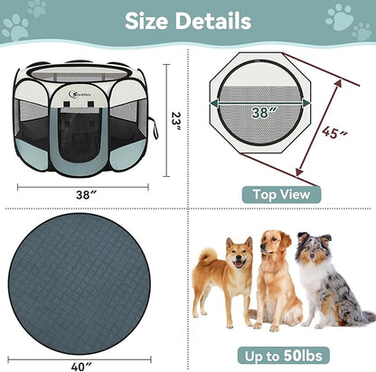 Pink Puppy Playpen for Middle Dog Cat, Dogs Tent Crate Cage Indoor/Outdoor, Portable Pop Up Dog Kennel with Carrying Bag for Rabbits, Removable Top (Grey with Pad, Large)