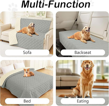 hyha Waterproof Dog Bed Blanket, Soft Pet Blankets, Waterproof Couch Cover for Dogs, Reversible Sofa Covers Washable for Furniture (68x82 Inch, Grey/Beige)
