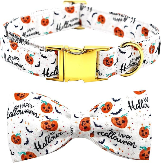 Halloween Dog Collar, Pet Collar Bow Pumpkin Pet Collar Girl Boy Holiday Collars Gift Bow Cute Soft Puppy Collars for X-Small Puppy