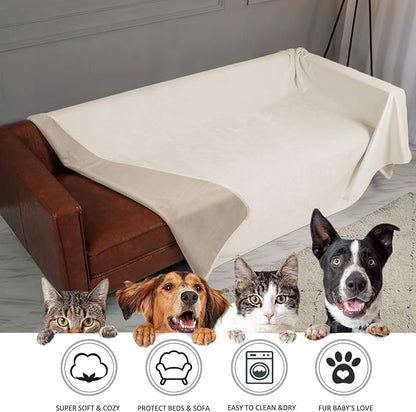 Ameritex Pet Bed Blanket Reversible 100% Waterproof Velvet Super Soft for Sofa and Bed (68x82 Inches, Cream+Beige)