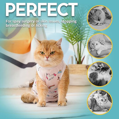 Avont Cat Recovery Suit - Kitten Onesie for Cats After Surgery, Cone of Shame Alternative Surgical Spay Suit for Female Cat, Post-Surgery or Skin Diseases Protection -Rainbow(M+)